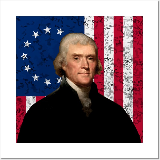 Jefferson and The American Flag Wall Art by warishellstore